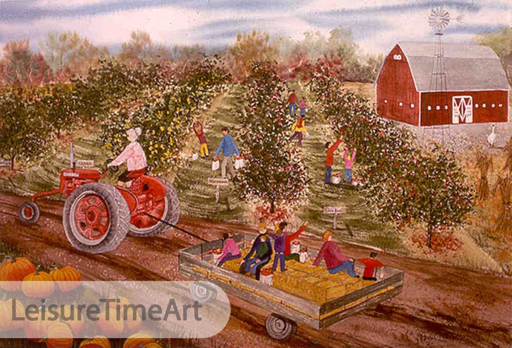 Apple Orchard Offset Lithograph Watercolor Reproduction