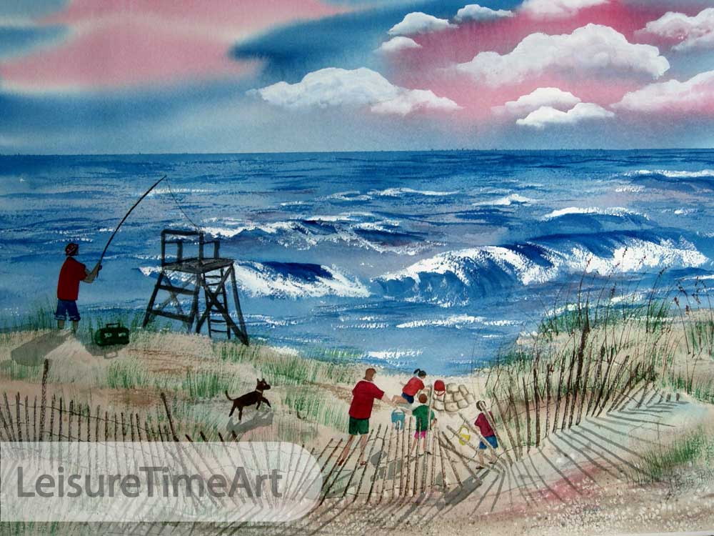 Beach at Ocean Original Watercolor