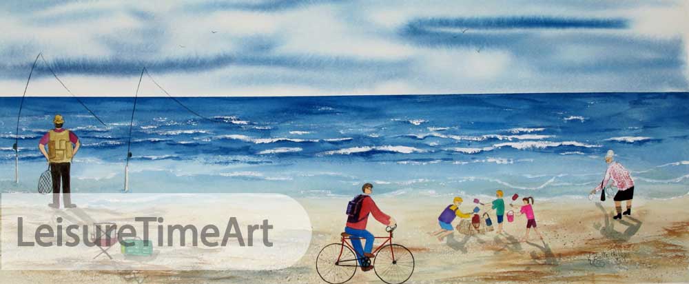 Beach Scene with Fisherman Original Watercolor