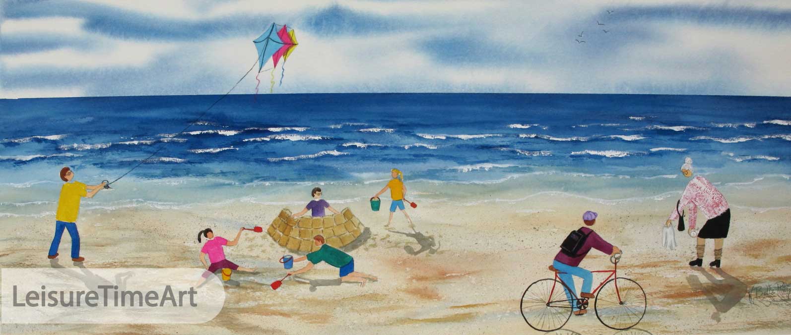 Beach Scene with Kite Original Watercolor