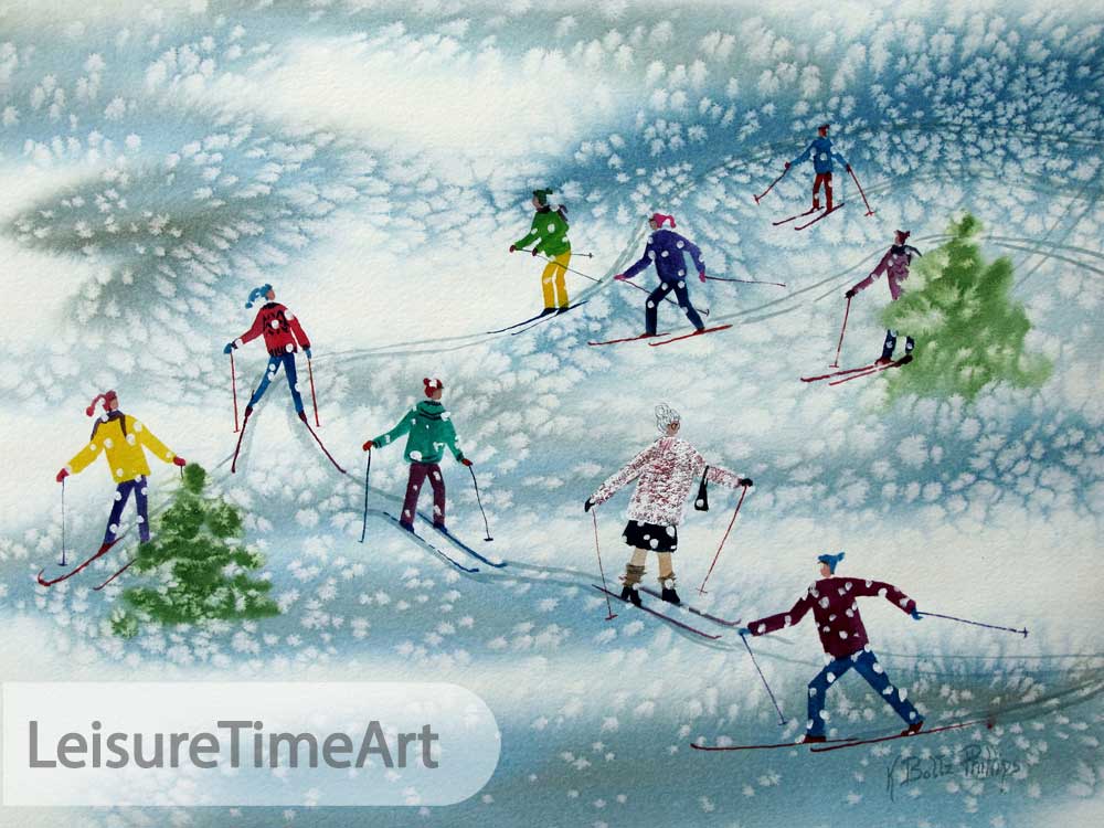 Cross Country Skiers Original Watercolor