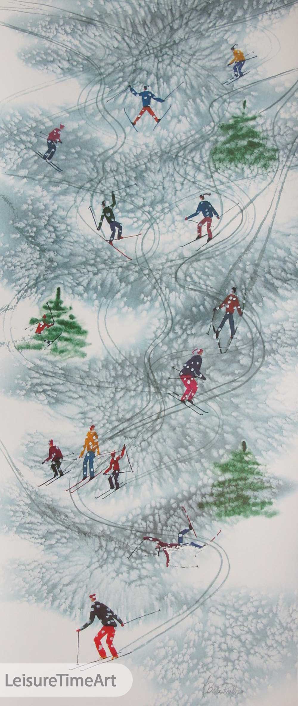 Downhill Skiing Original Watercolor