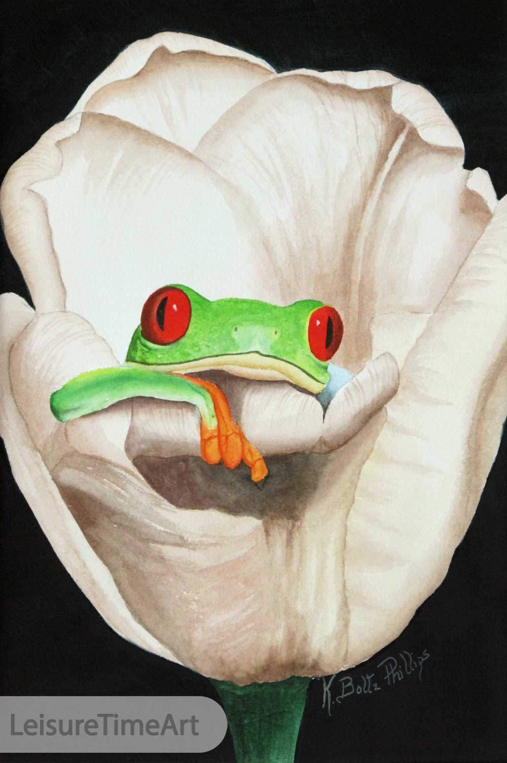 Frog in Tulip Original Watercolor