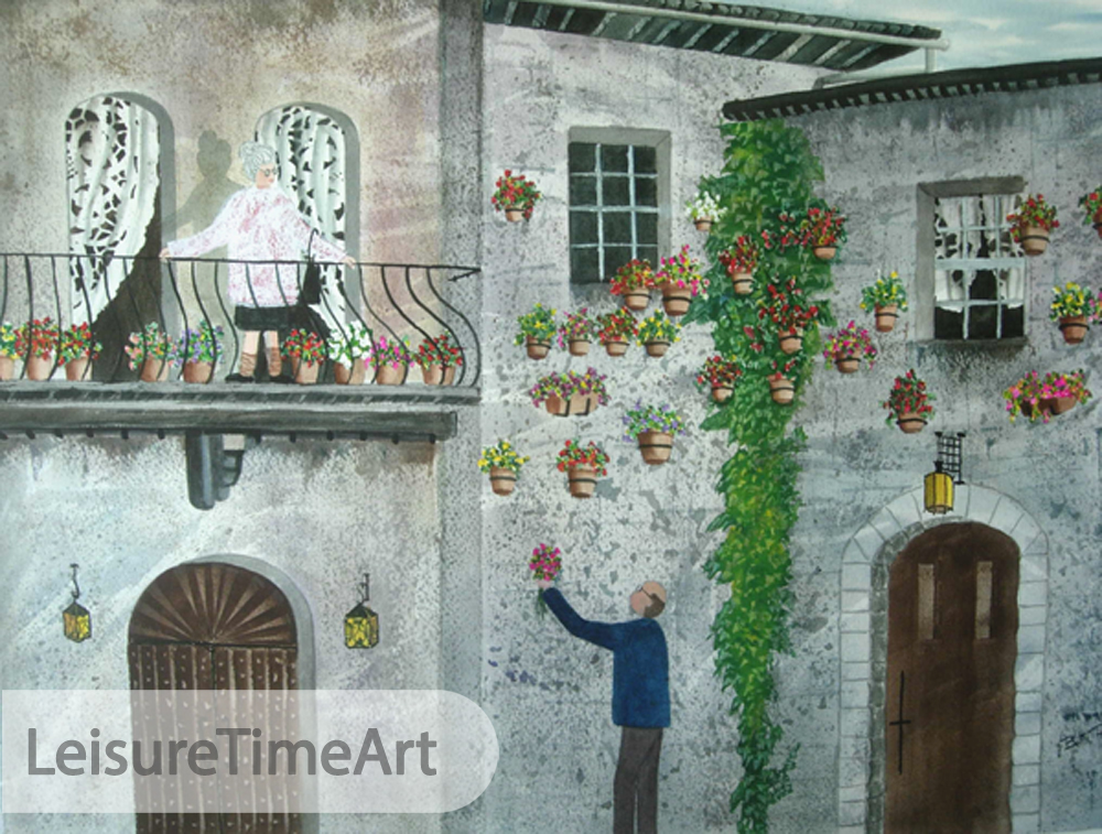Italy Wall of Flowers Original Watercolor