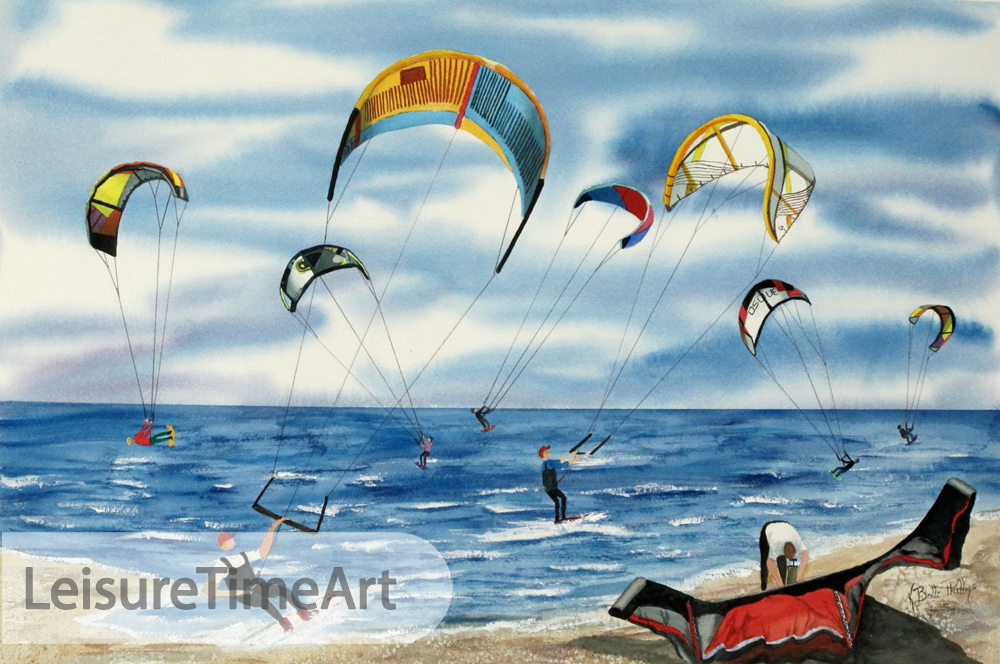 Kites Surfing Original Watercolor