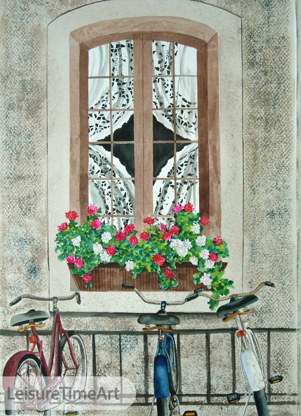 Lace Windows and Bikes Original Watercolor