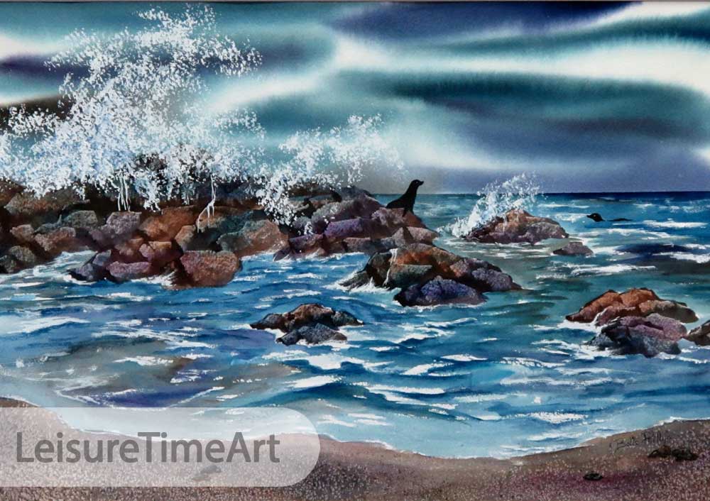 Pebble Breaking Waters Original Watercolor