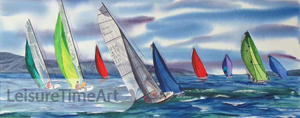 Sailboats Original Watercolor