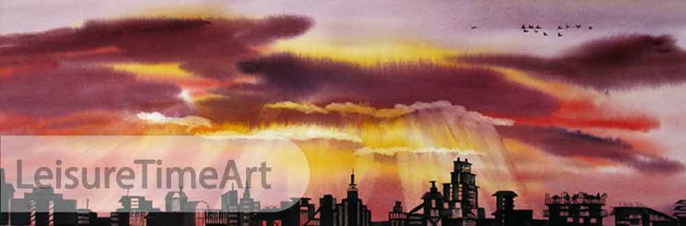 Skyline Silhouette Original Watercolor