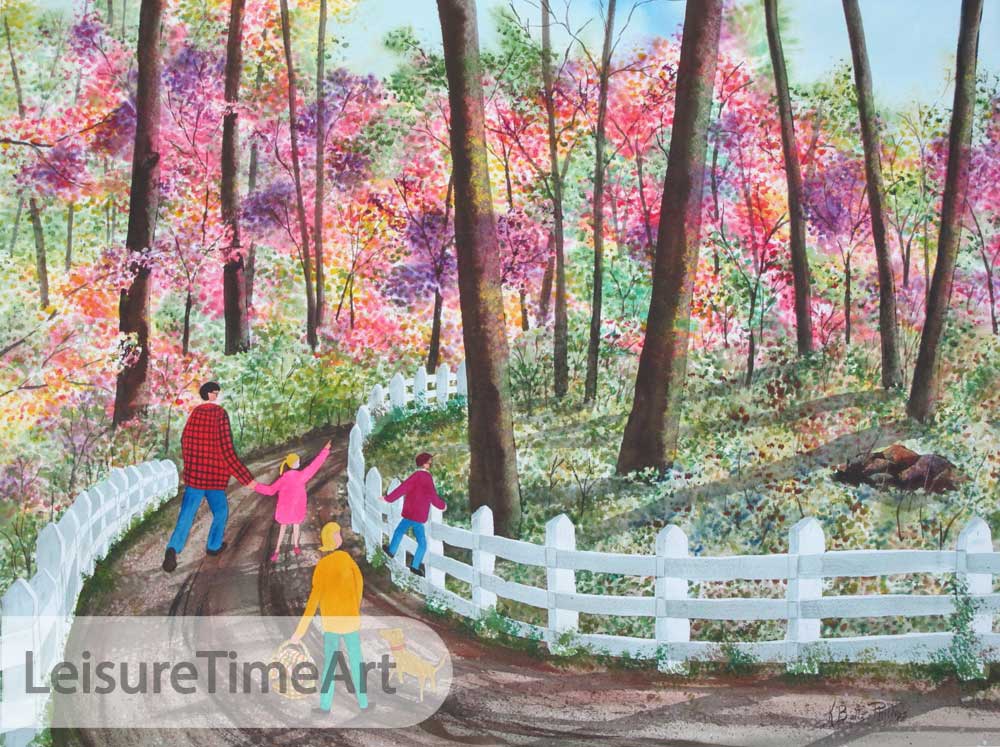 Spring Walk with Family Original Watercolor