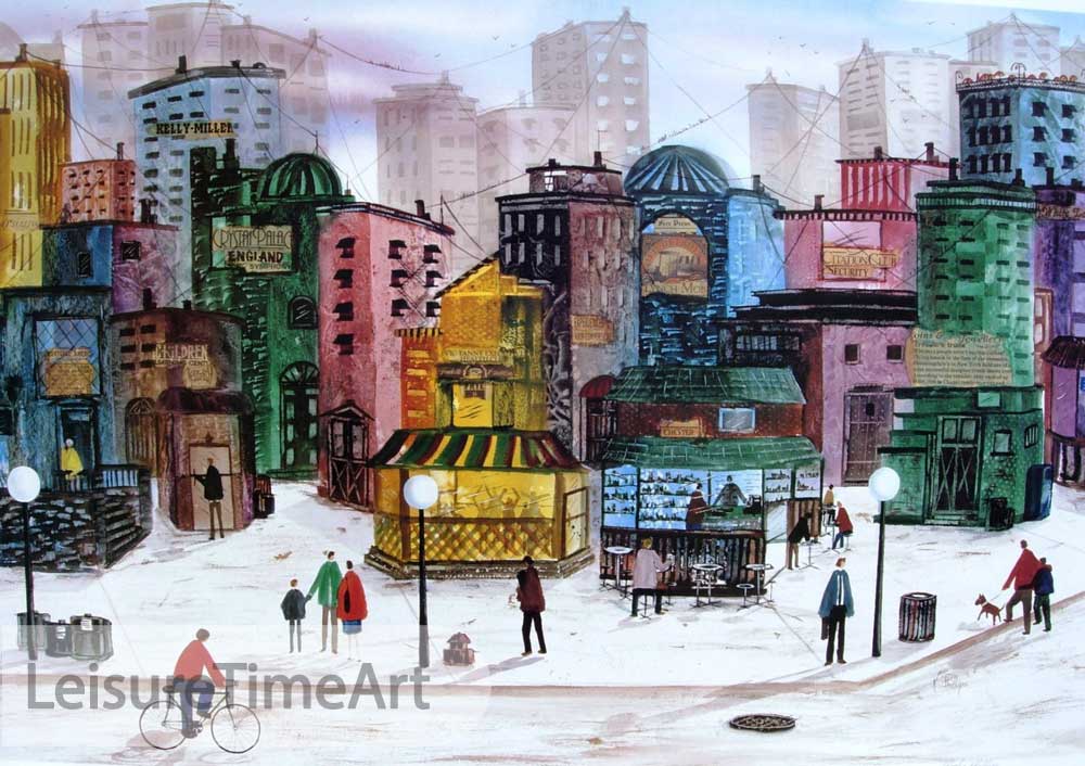 Street Scene Watercolor Offset Lithograph Reproduction